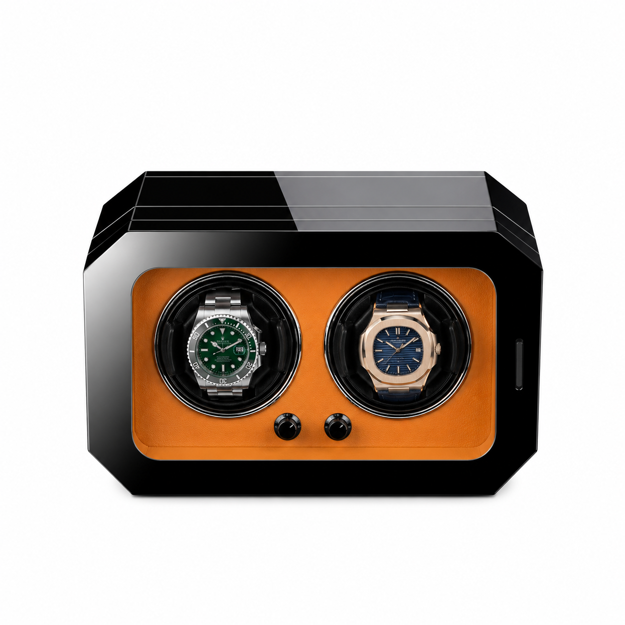 Watch Winder for 2 Automatic Watches - Black & Tan Interior (Column 2)