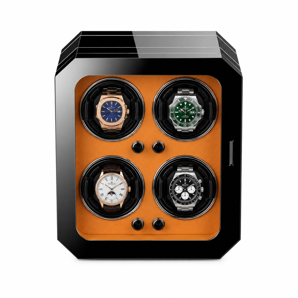 Watch Winder for 4 Automatic Watches - Black & Tan Interior (Column 4)