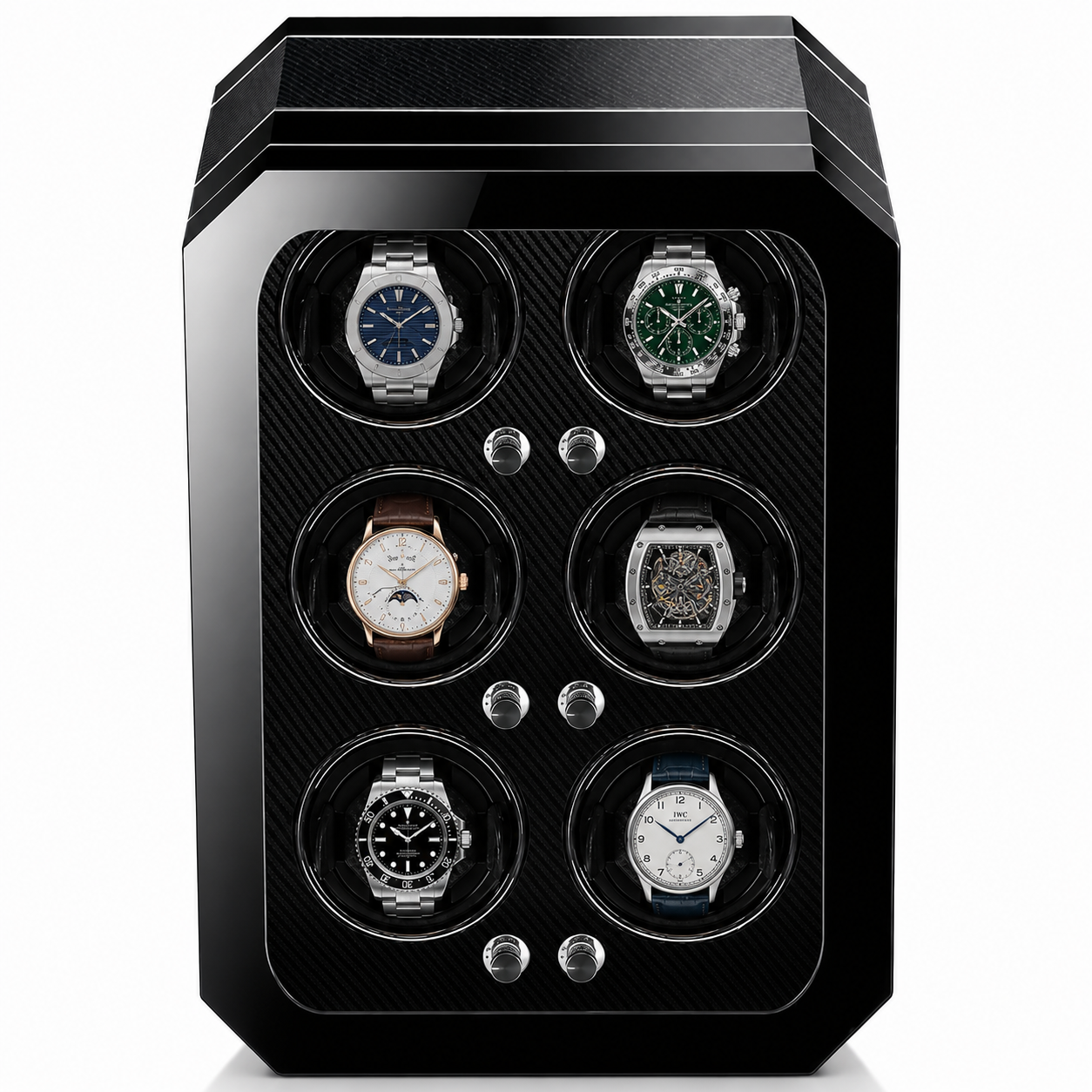 Vertical Watch Winder Tower for 6 Automatic Watches - Gloss Black (Column 6)