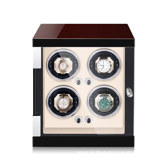 Watch winder for 4 automatic watches in piano black with cream interior