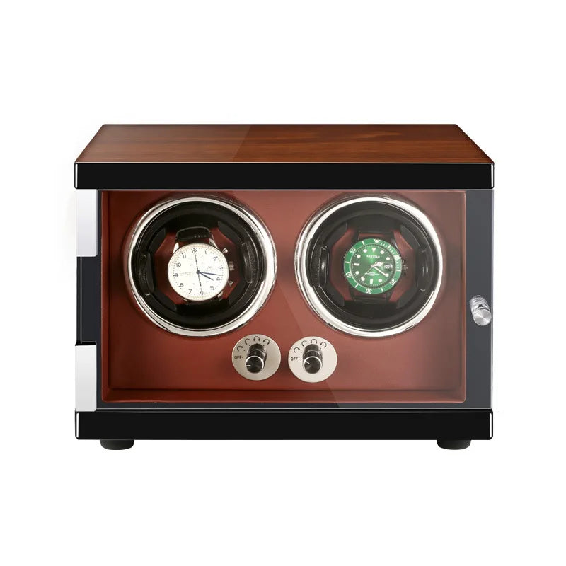 Watch winder for 2 automatic watches in rosewood with terracotta interior