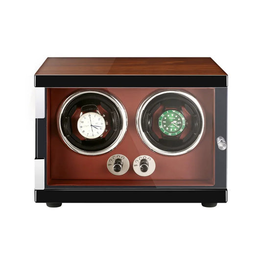 Watch winder for 2 automatic watches in rosewood with terracotta interior