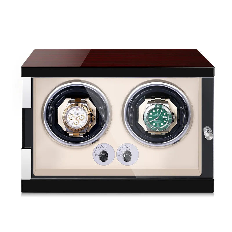 Watch winder for 2 automatic watches in piano black with cream interior