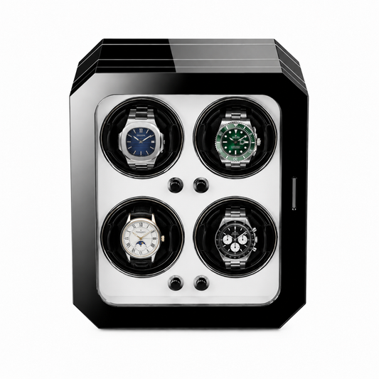 Watch Winder for 4 Automatic Watches - Black & Cream Interior (Column 4)